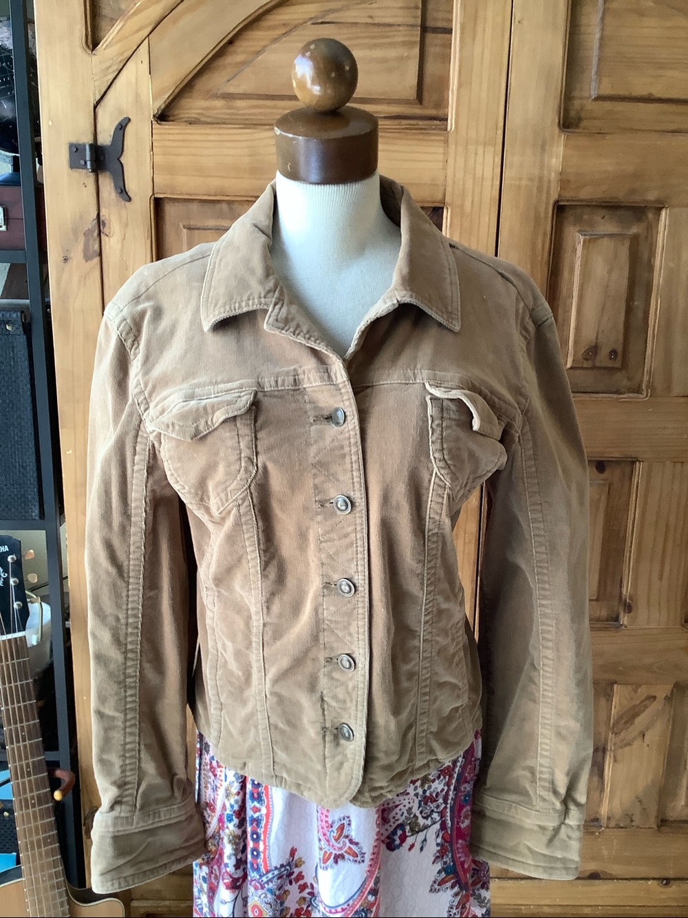 Live a Little Women's Tan corduroy Button-Front Jean Jacket